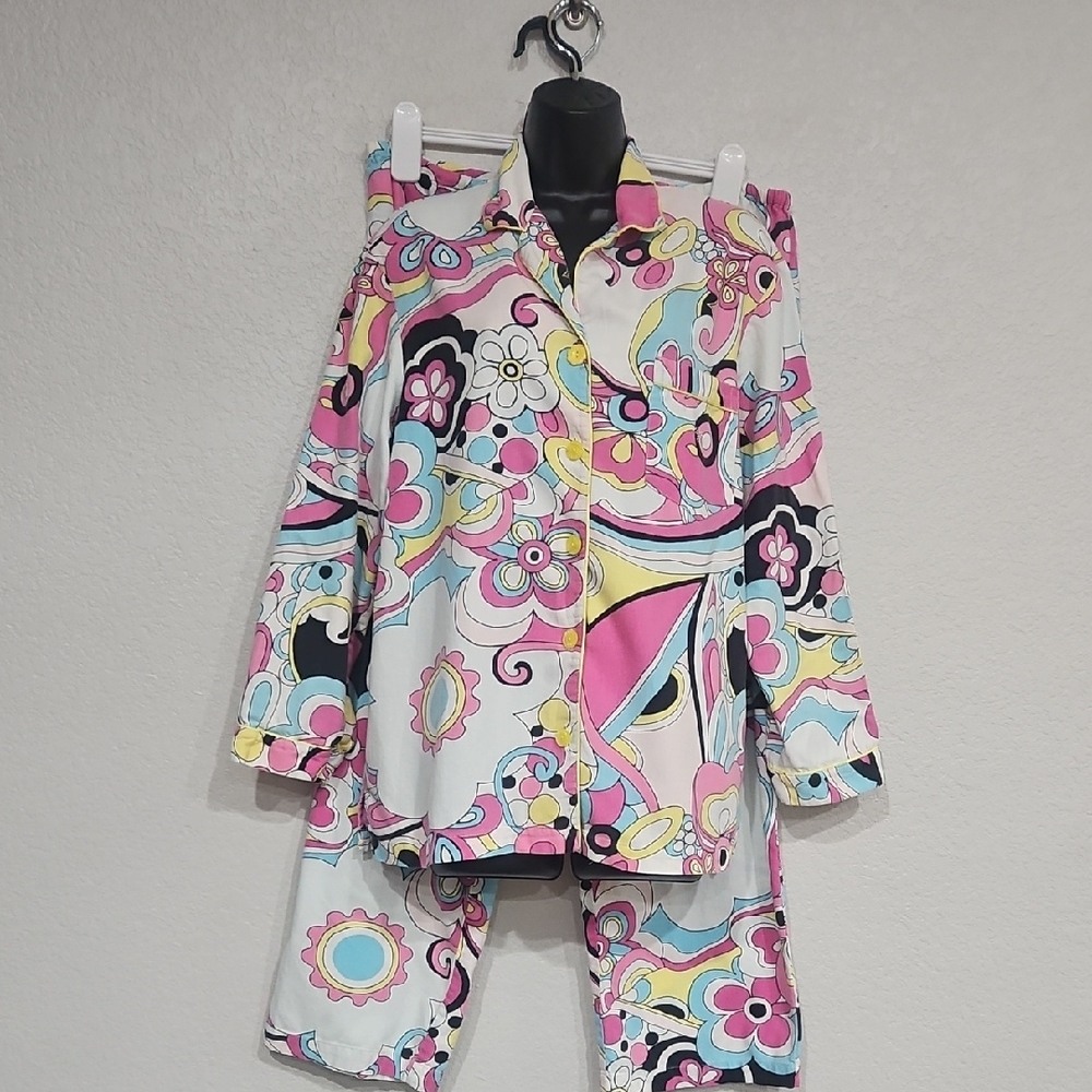 Victoria's Secret | Women's Floral Pink Yellow Retro Loungewear Pajama Set Sz M